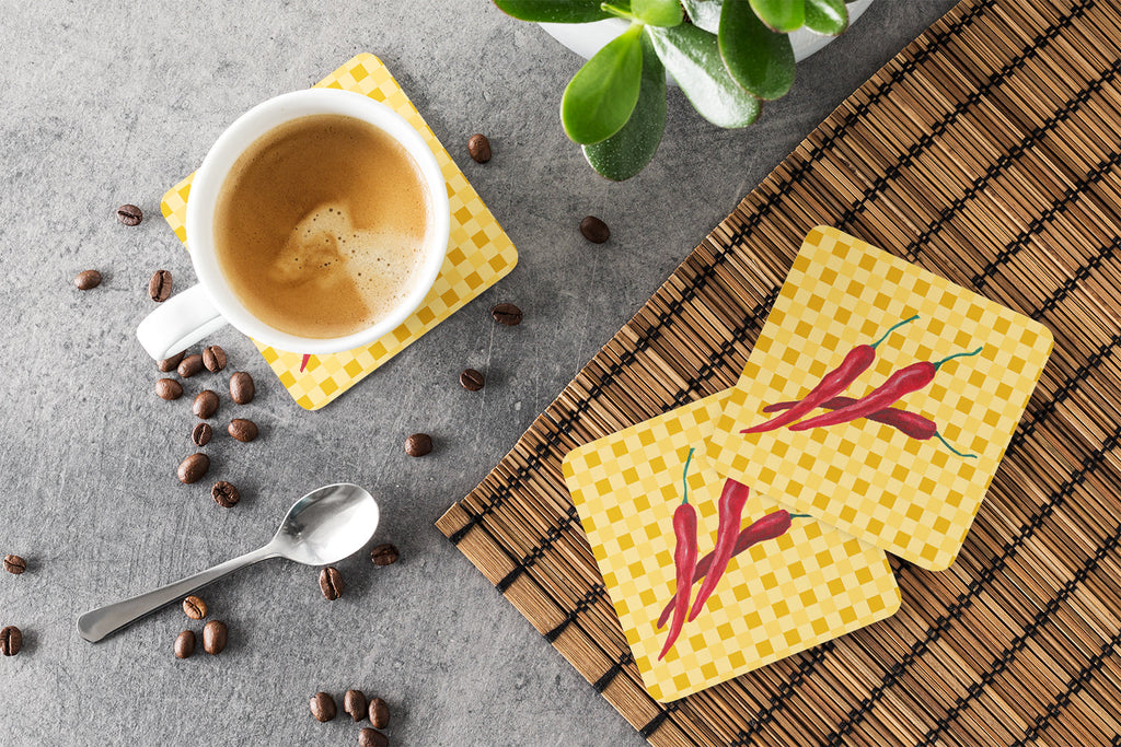 Chili Peppers on Basketweave Foam Coaster  BB7195FC
