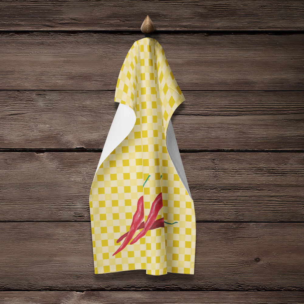 Chili Peppers on Basketweave Kitchen Towel – Artistic Dish Towel for Everyday Use BB7195KTWL