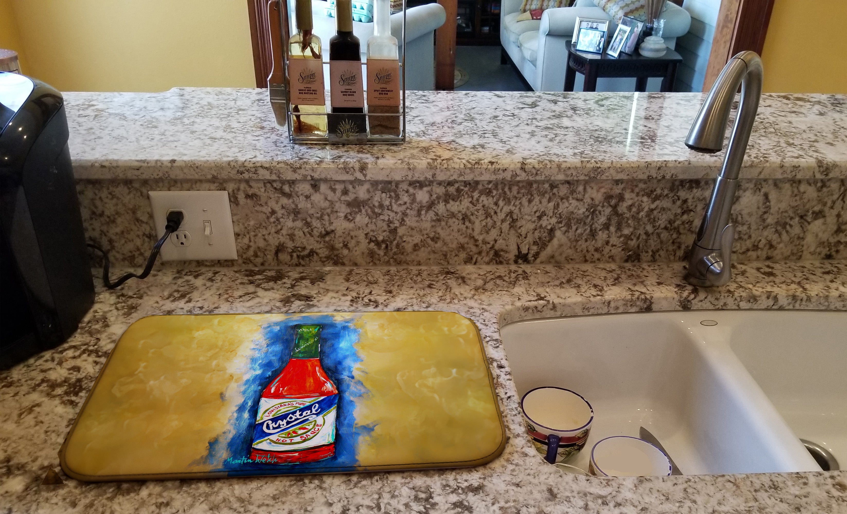 Hot Sauce Crystal Blue Dish Drying Mat – Absorbent, Artistic Kitchen Essentials